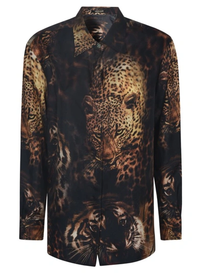 Roberto Cavalli Printed Tiger Shirt In Black