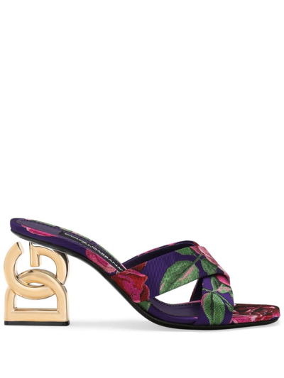 Dolce & Gabbana 3.5-heel Floral-jacquard Mules In Purple