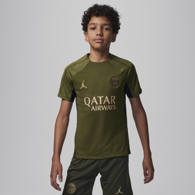 Nike Paris Saint-germain Strike Fourth Big Kids' Jordan Dri-fit Soccer Knit Top In Green