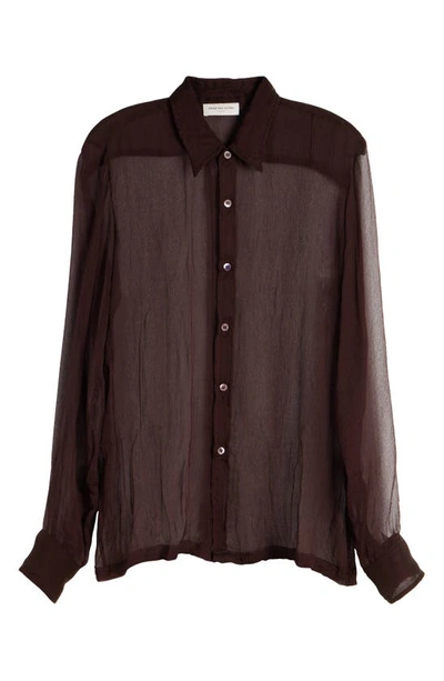 Dries Van Noten Congreve Crinkled Silk Chiffon Button-up Shirt In Bordeaux