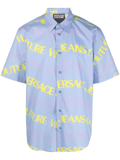 Versace Jeans Couture Logo-print Cotton Shirt In Blue