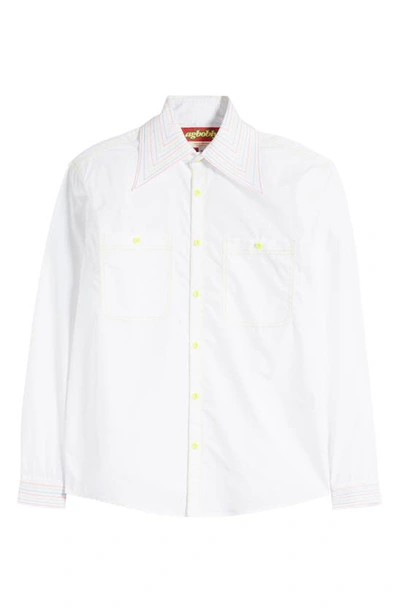 Agbobly Contrast Stitch Cotton Button-up Shirt In White