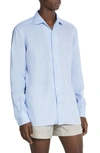 Zegna Oasi Linen Button-up Shirt In Light Blue
