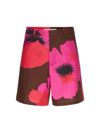 Valentino Flower Portrait-print Bermuda Shorts In Tobacco/pink Pp