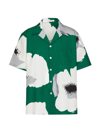 Valentino Men's Cotton Poplin Bowling Shirt With Flower Portrait Print In Emerald White