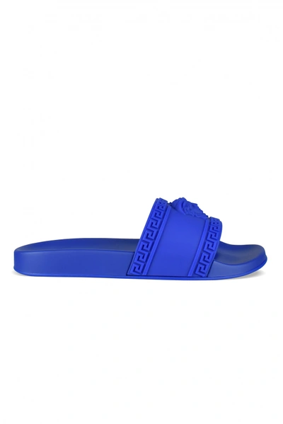 Versace Medusa Head-embossed Slides In Blue