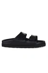 Palm Angels Slides With Logo And Touch Strap In Black Leather Woman