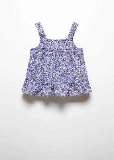 Mango Kids' Printed Blouse With Opening Detail Blue