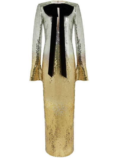 Nina Ricci Bow-embellished Sequinned Gradient Gown In Silver
