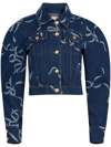 NINA RICCI BLUE BOW-PRINT COCOON DENIM JACKET