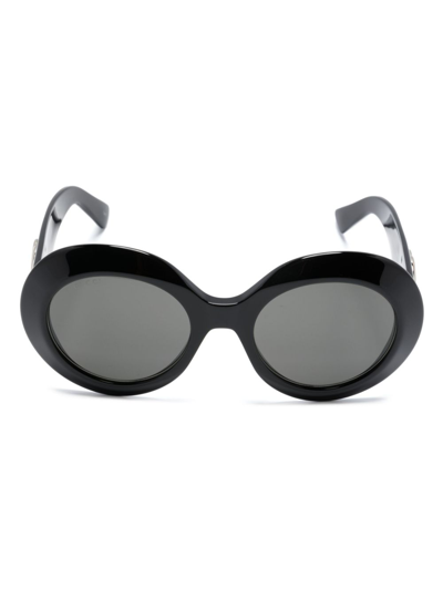 Gucci Interlocking G Oval-frame Sunglasses In Black
