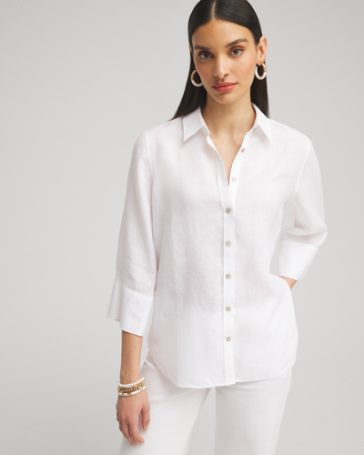 Chico's No Iron Linen 3/4 Sleeve Shirt In White Size Large |