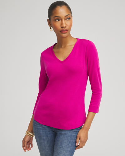 Chico's Everyday 3/4 Sleeve Tee In Magenta Rose Size Large |