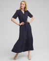 CHICO'S SILK BLEND RIC RAC TRIM DRESS IN NAVY BLUE SIZE 10 | CHICO'S