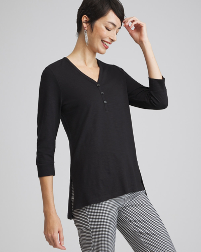 Chico's Henley Side Slit Tunic Top In Black Size Large |