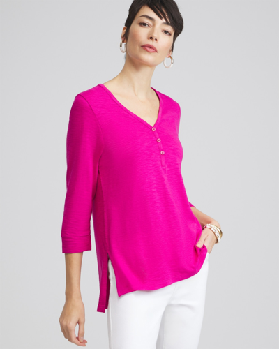 Chico's Henley Side Slit Tunic Top In Magenta Rose Size 4/6 |