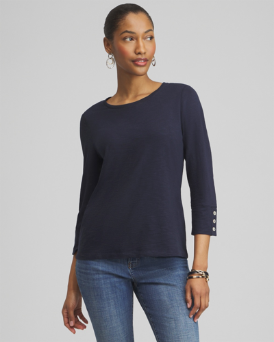 Chico's 3/4 Sleeve Button Tee In Navy Blue Size Xl |