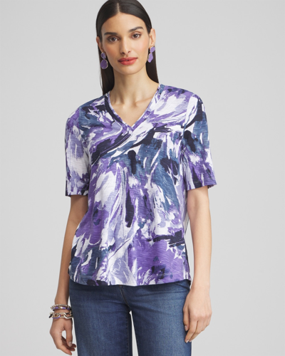 Chico's Floral Elbow Sleeve A-line Tee In Parisian Purple Size Small |
