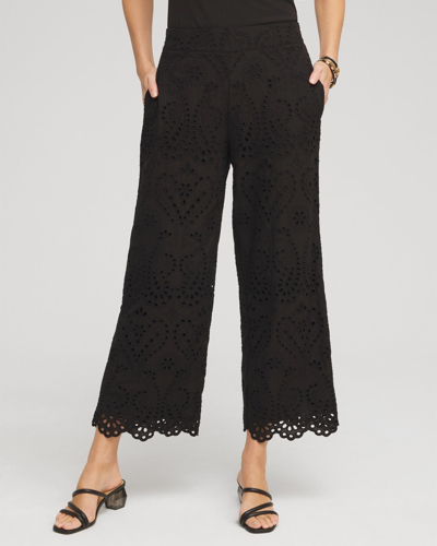 Chico's Eyelet Lace Cropped Pants In Black Size 12 |