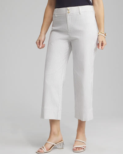 Chico's Stripe Trapunto Cropped Pants In White & Blue Print Size 10p Petite |