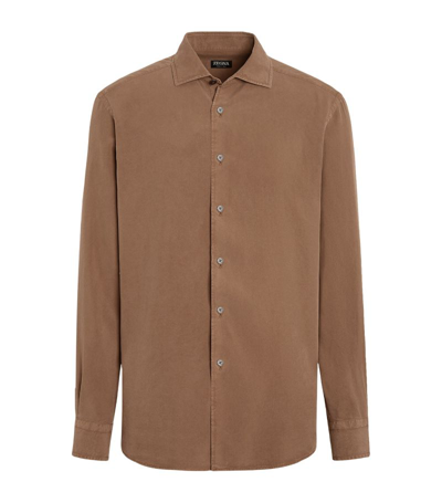 Zegna Silk Garment-dyed Shirt In Brown