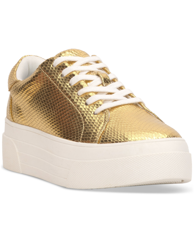 Jessica Simpson Caitrona Metallic Platform Sneakers In Gold Metallic Snake Print Pu