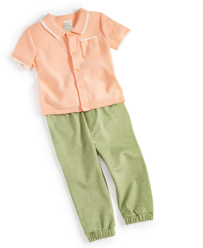 First Impressions Baby Boys Sweater Polo And Pants, 2 Piece Set, Created For Macy's In Peach Pearl