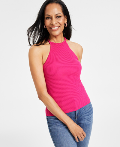 Inc International Concepts Women's Chain-strap Halter Sweater Tank, Created For Macy's In Pink Dragonfruit