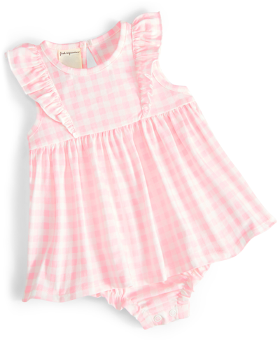 First Impressions Baby Girls Coastal Gingham Skirted Sunsuit, Created For Macy's In Voile Pink