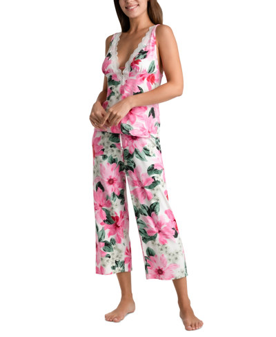 Linea Donatella Women's 2-pc. Zandra Cropped Floral Pajamas Set In White