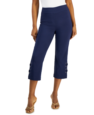 Jm Collection Women's Side Lace-up Capri Pants, Created For Macy's In Intrepid Blue