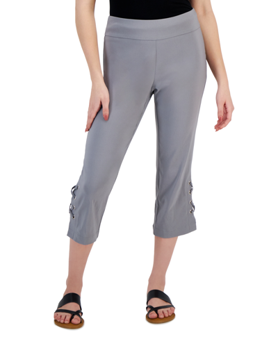 Jm Collection Petite Side-lace-up Capri Pants, Created For Macy's In Lunar Grey