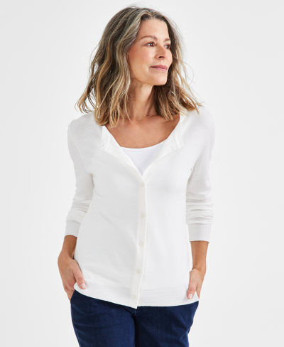 Style & Co Women's Button-up Cardigan, Pp-4x, Created For Macy's In Winter White