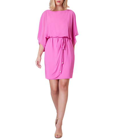 Jessica Howard Women's Blouson Dress Tie-waist Faux-wrap Dress In Pink