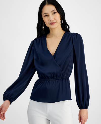 Inc International Concepts Women's Long-sleeve Peplum Top, Created For Macy's In Indigo Sea