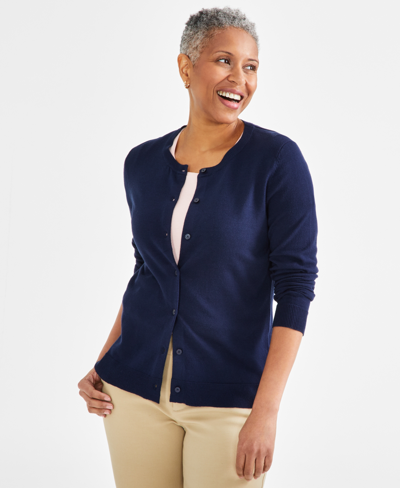 Style & Co Women's Button-up Cardigan, Pp-4x, Created For Macy's In Industrial Blue