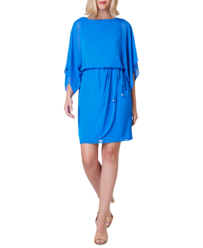 Jessica Howard Women's Blouson Dress Tie-waist Faux-wrap Dress In Blue
