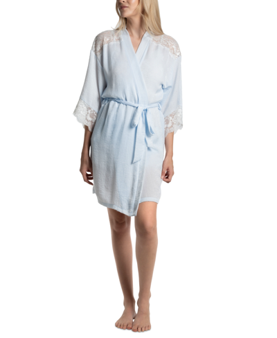 Linea Donatella Women's Luxe Satin Bridal Robe In Light Blue