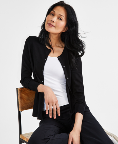 Style & Co Women's Button-up Cardigan, Regular & Petite, Created For Macy's In Deep Black