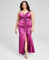 BCX TRENDY PLUS SIZE RUCHED SATIN GOWN, CREATED FOR MACY'S