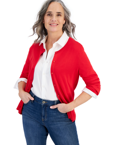 Style & Co Women's Button-up Cardigan, Pp-4x, Created For Macy's In Gumball Red