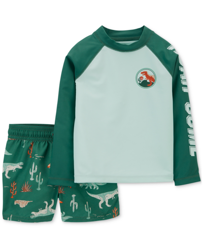 Carter's Kids' Toddler Boys Roar-some Rash Guard Top And Dinosaur-print Swim Shorts, 2 Piece Set In Assorted
