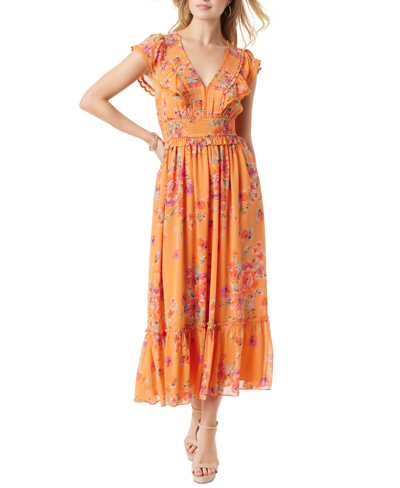 Jessica Simpson Women's Phillipa Floral-print Ruffled Maxi Dress In Autumn Sunset