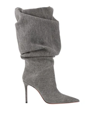 Amina Muaddi Woman Boot Lead Size 7 Textile Fibers In Grey