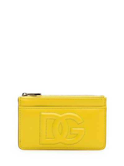 Dolce & Gabbana Dg Logo Medium Leather Card Holder In Yellow