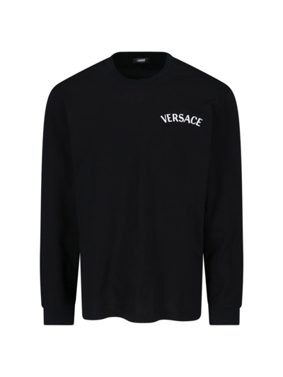 Versace Logo棉质长袖t恤 In Black