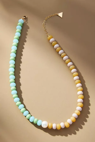 By Anthropologie Beaded Stripe Necklace In Mint