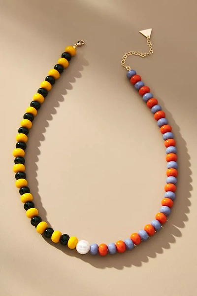By Anthropologie Beaded Stripe Necklace In Yellow