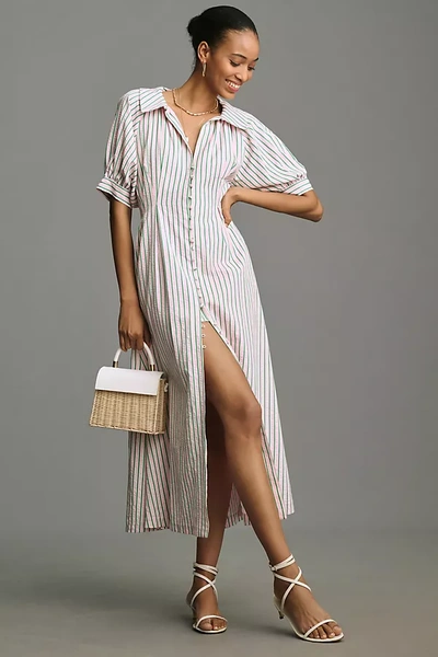 English Factory Puff-sleeve Shirt Dress In Pink