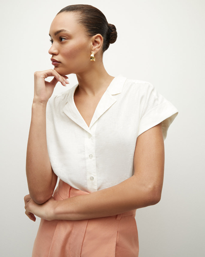 Veronica Beard Kasa Short-sleeve Linen Top In White